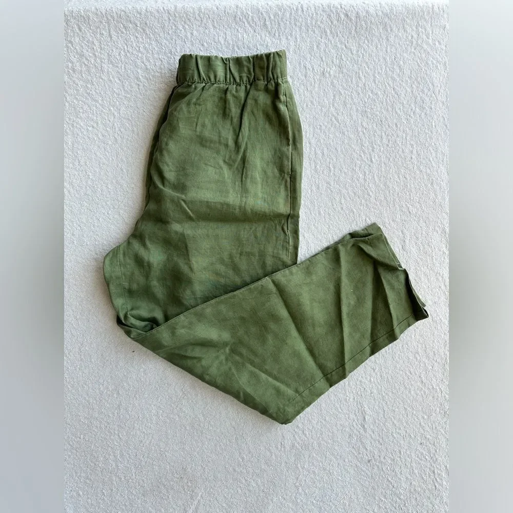 ZARA Women's Linen Olive Green Trousers Pants Size medium‎